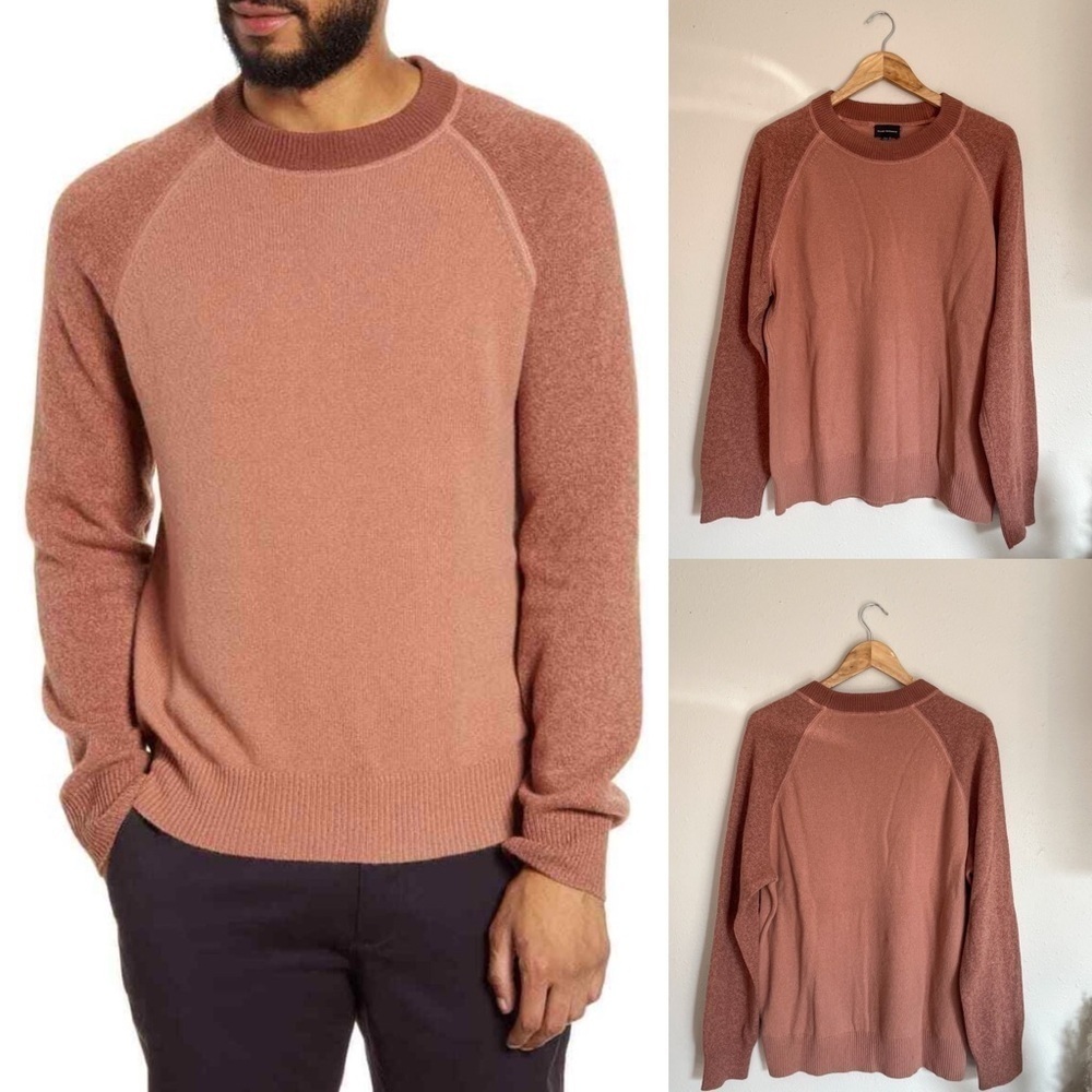 Club Monaco‎ | Garment Dyed Colorblock Wool Sweater, Mauve/Rust/Fall